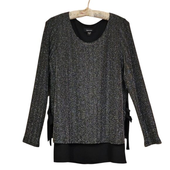 Karen Kane Black Silver Metallic Shimmery Evening Tunic Top with Side Bows Large - Picture 3 of 12